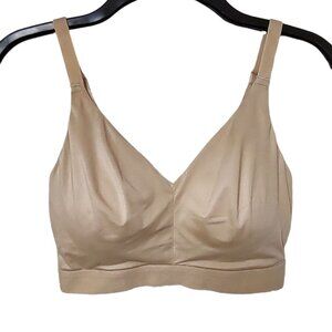 Rhonda Shear Nude Beige Plunge Bra Removable Pads Convertible Strap Pullover S